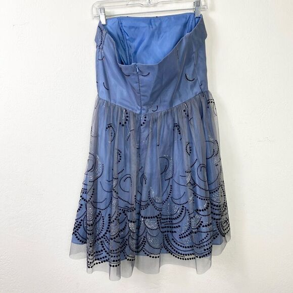 Reign On Blue & Black Dot Circle Pattern Tulle Strapless Formal Mini Dress 13/14 - Picture 2 of 7